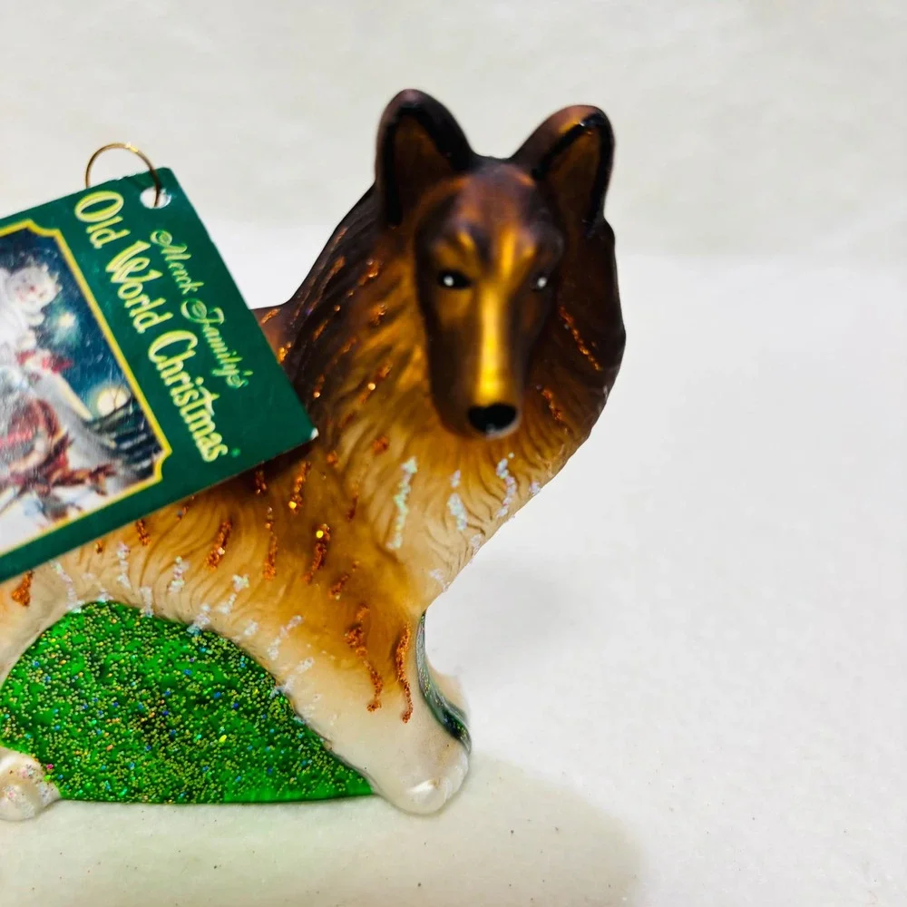 Old World Christmas Rough Collie Glass Ornament Hand Painted Dog 12051 with Box